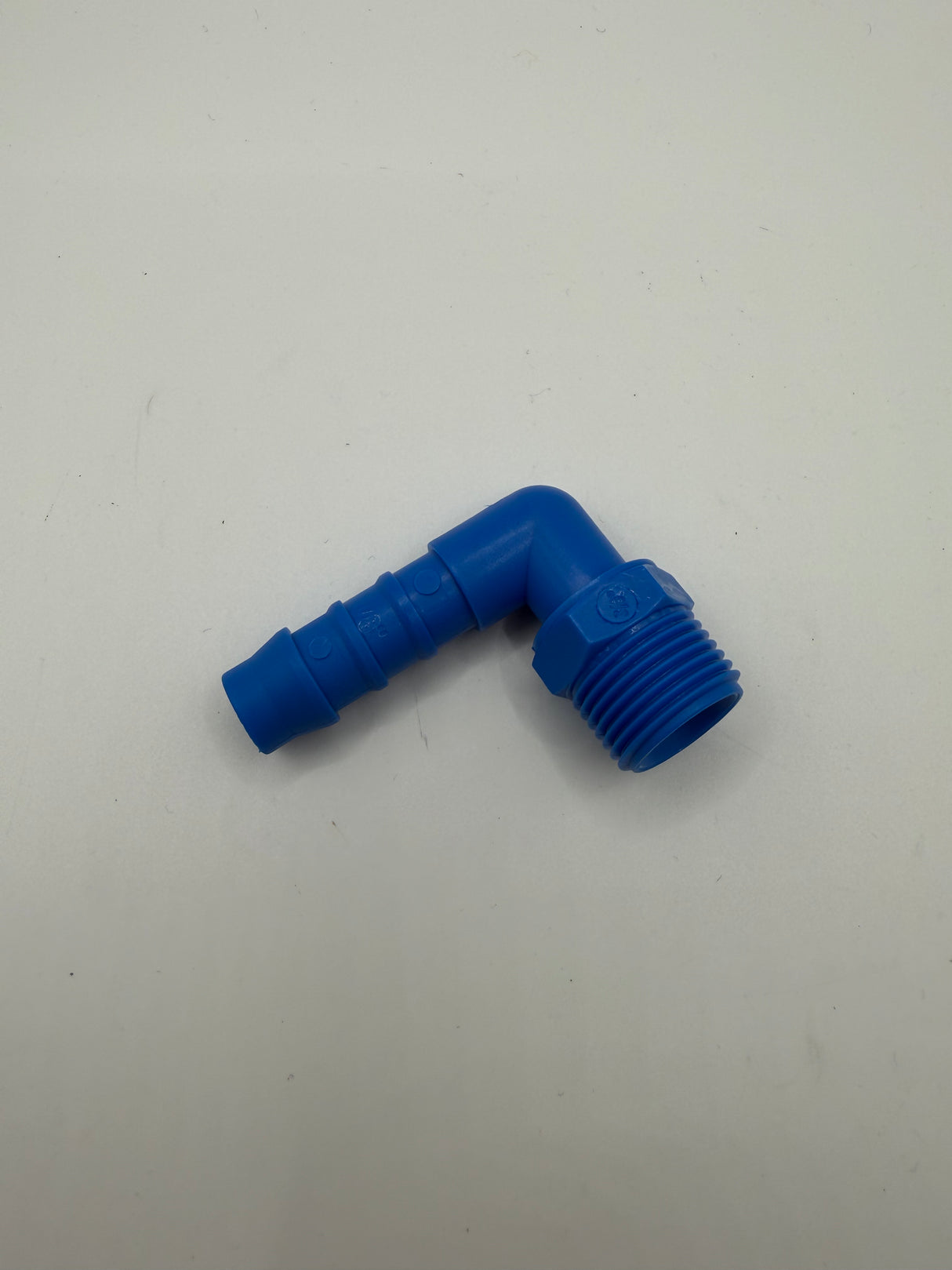 Blue Plastic Elbow (3/8” Male Elbow With 3/8” Hose Barb)