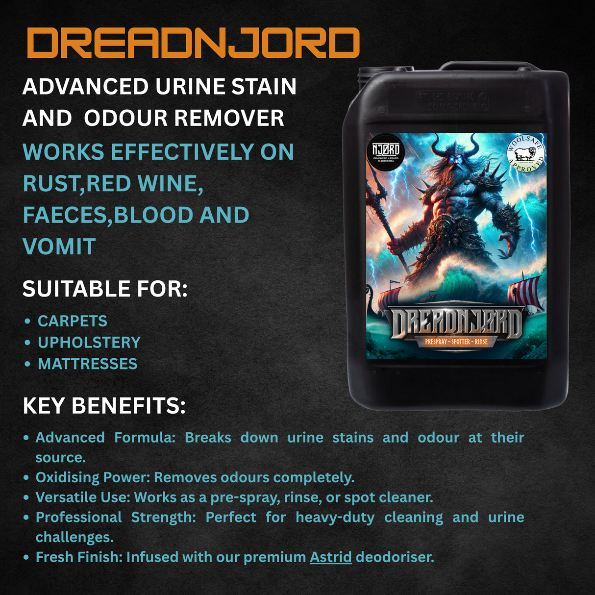 DREADNJORD Professional Pet Urine Remover – Carpets, Upholstery & Mattresses