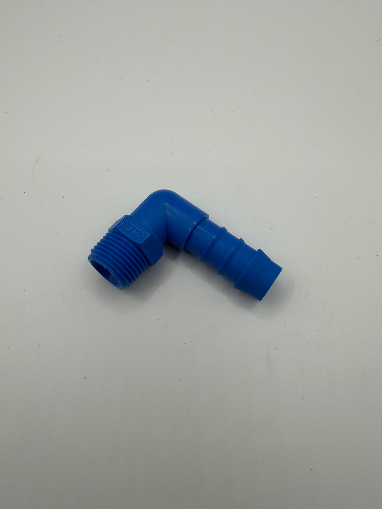 Blue Plastic Elbow (3/8” Male Elbow With 1/2” Hose Barb)